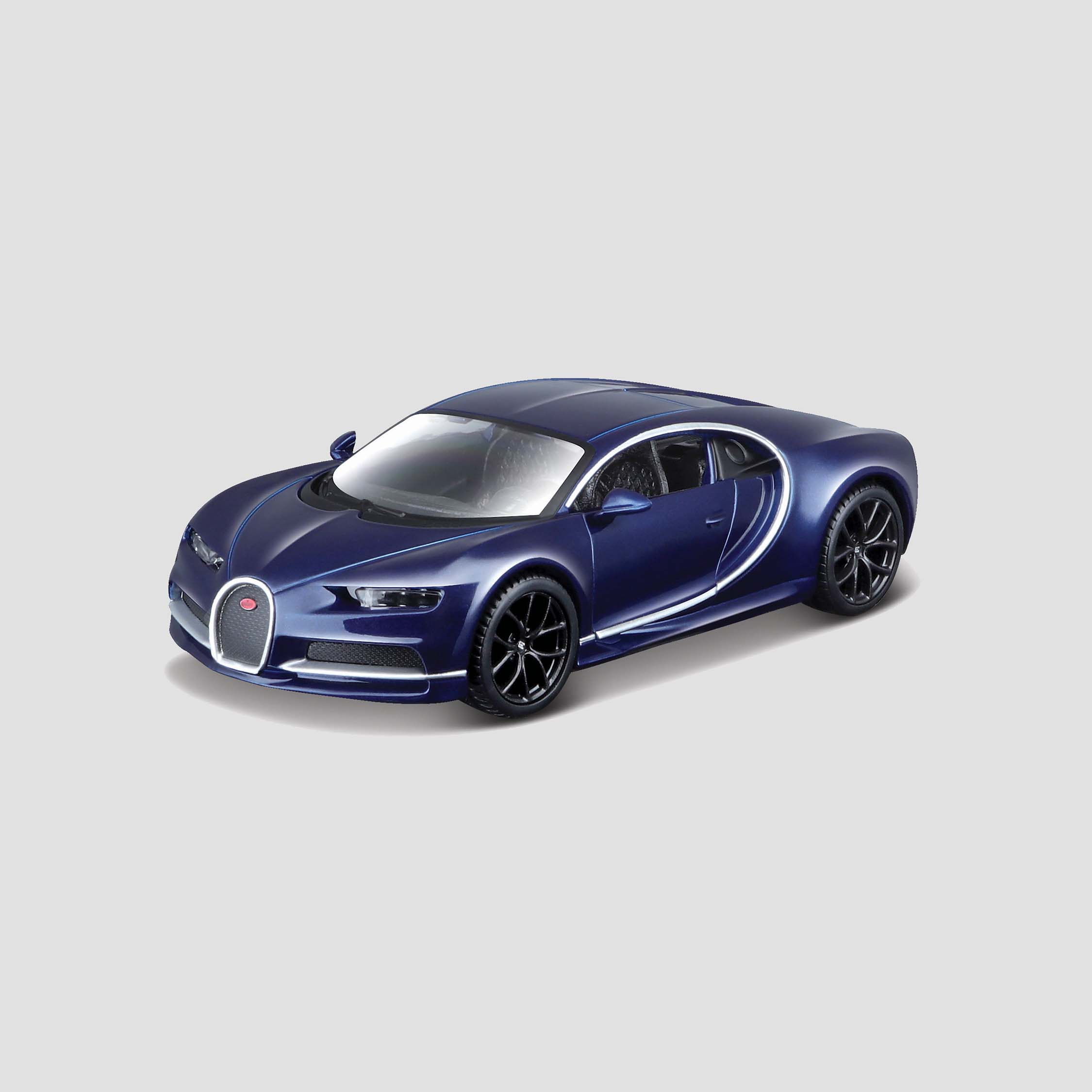 A blue Bugatti Chiron scale model car in 1:32 scale.