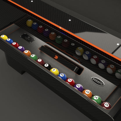 BUGATTI CARBON FIBRE LUXURY POOL TABLE BLACK CARBON & ORANGE